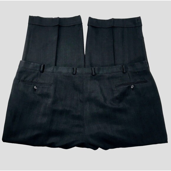 Vanetti Dress Pants Black Stripe 50 52 Pleated Cuffed Mens Le Collezioni - Picture 4 of 12